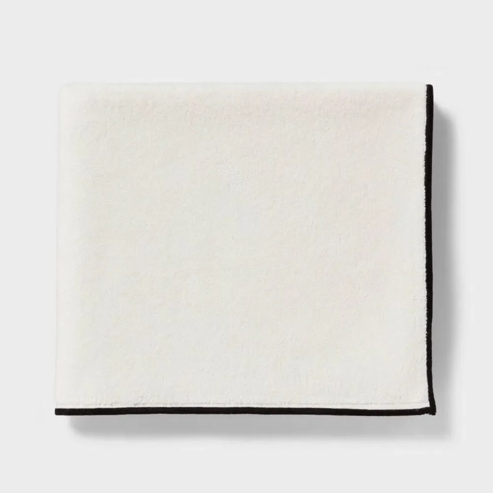 Threshold - 2pc Luxe Border Stitch Bath Towel Black/White - Th Black/White